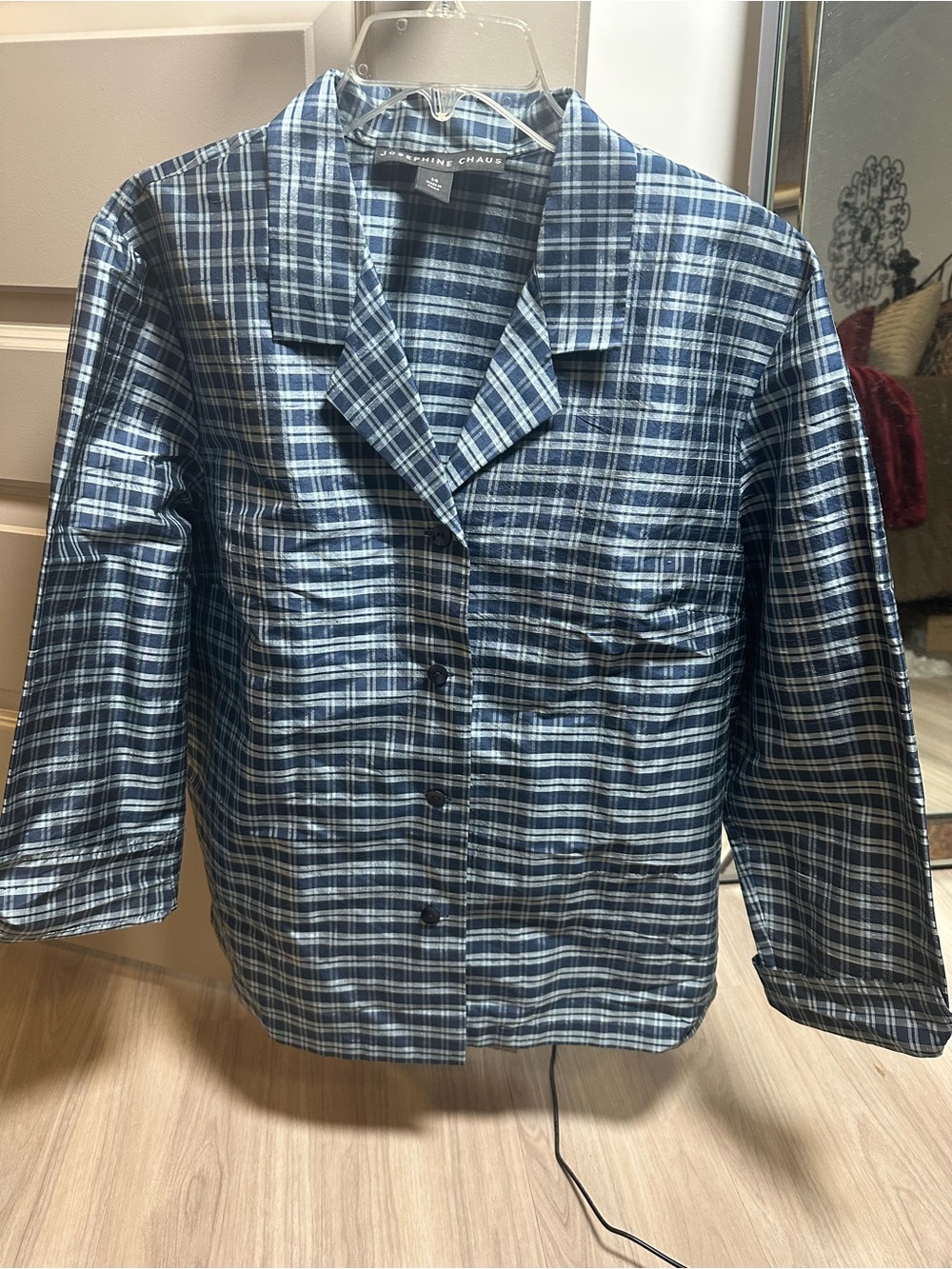 Josephine Chaus Blue and White Plaid Casual Button-Down Shirt